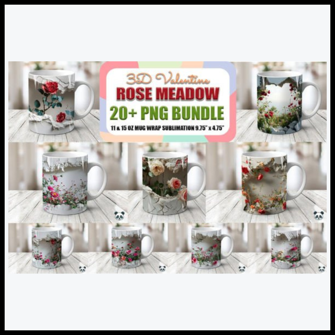 Valentine's Day Rose Meadow 3D Mug Wrap Bundle