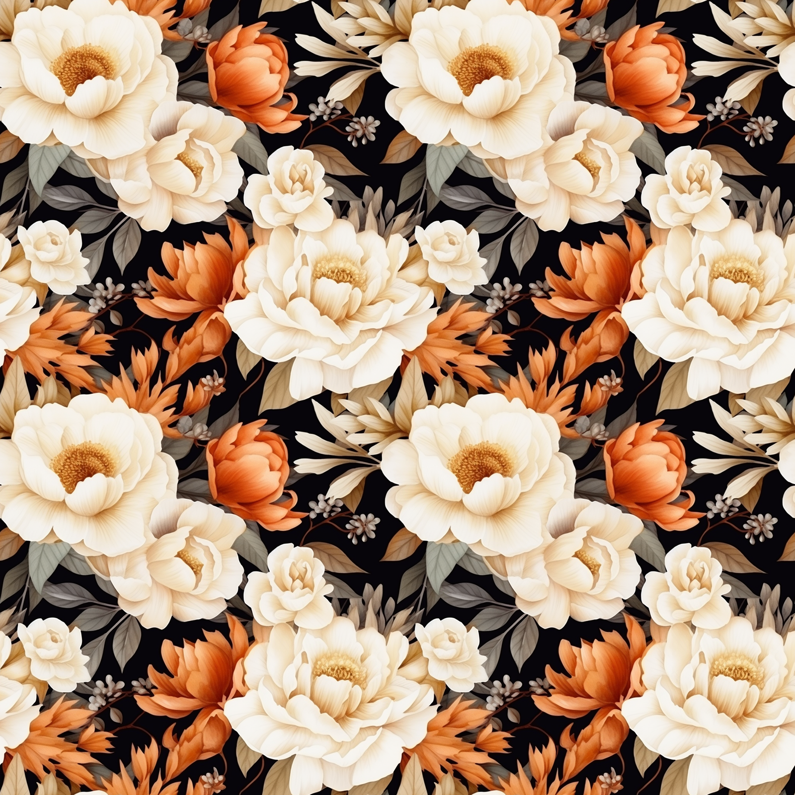 floral muted beige orange