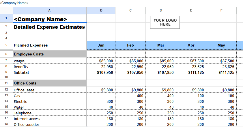 Detailed expense estimates1.xls