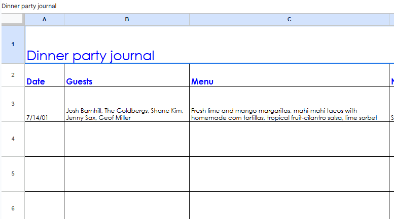 DINNER PARTY JOURNAL.XLT