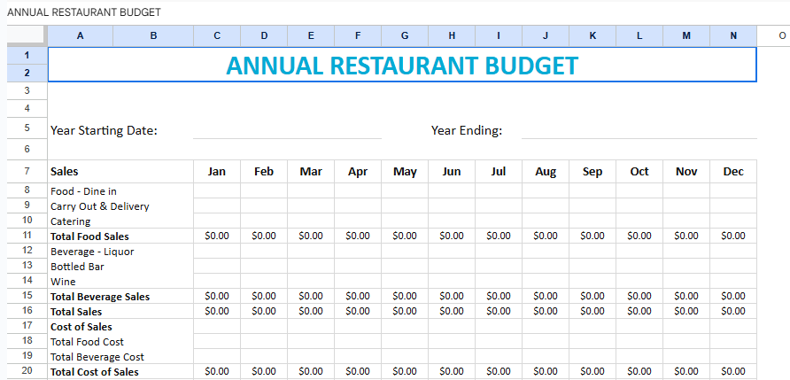 Annual Restaurant Budget Worksheet.xlsx