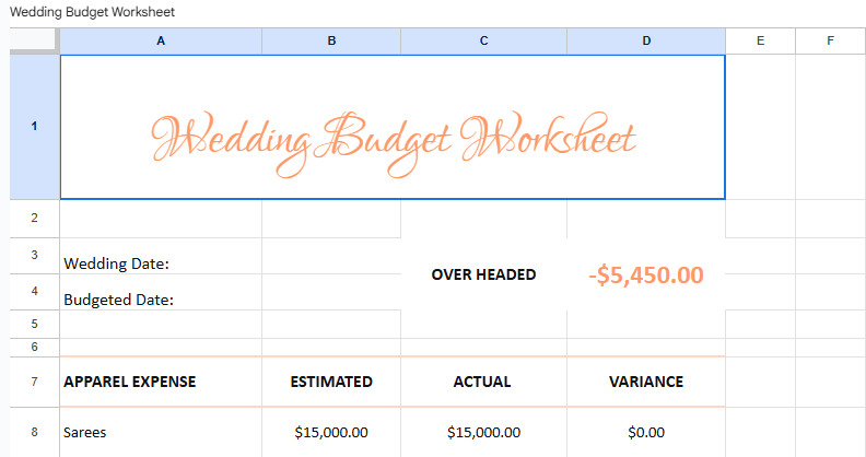 Free Printable Wedding Budget Worksheet Template