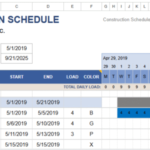 construction schedule daily.xlsx
