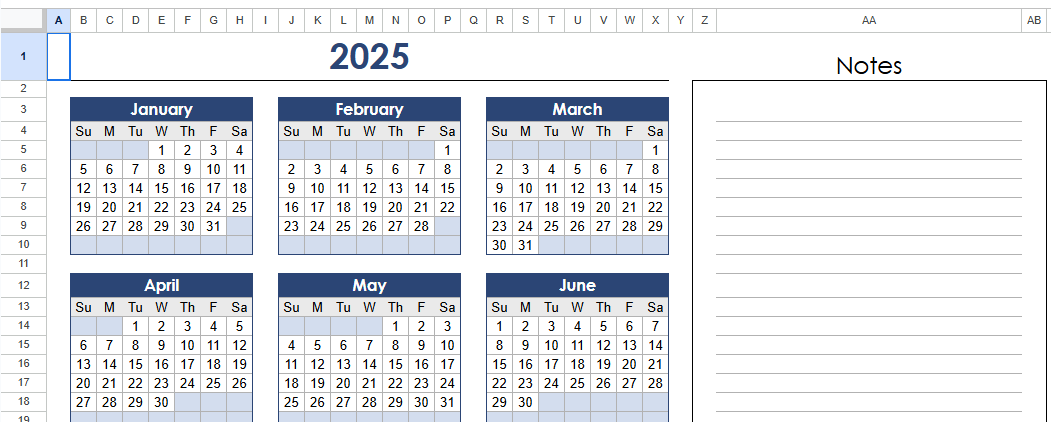 2025 calendar.xls