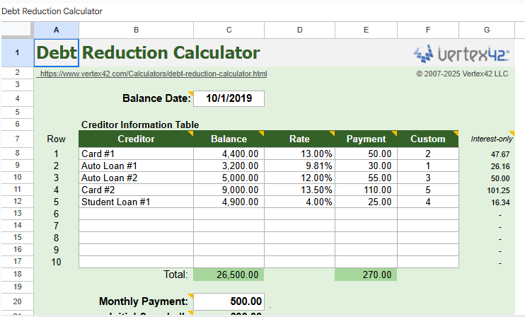debt reduction calculator.xlsx