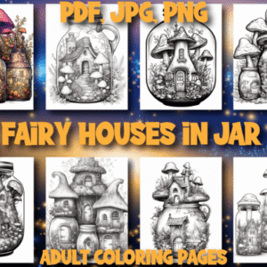 Fairy Houses in Jar Adult Coloring Pages