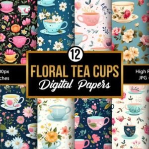 Floral Tea Cups Digital Paper Patterns