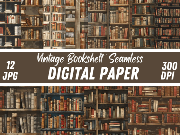 Vintage Library Bookshelf Paper Patterns